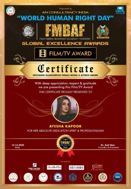 Ayesha Kapoor's FMBAF Global Excellence Award