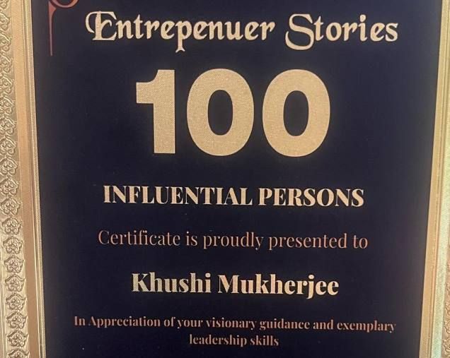 Khushi Mukherjee Got 100 Influential Person Certificate